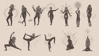 a set of silhouettes of a woman in various poses